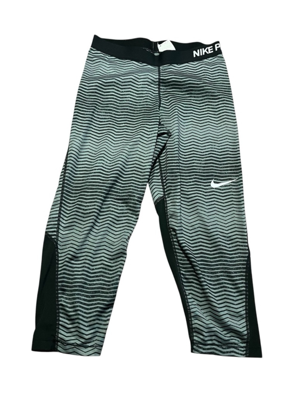 Nike Women’s Black & Gray Wave-Pattern Capri Leggings Size Large Active Running